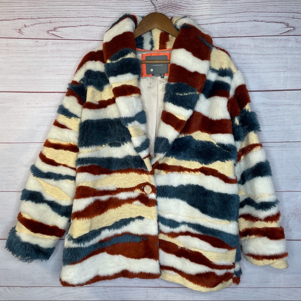Anthropologie faux fur multicolor coat size M - Picture 3 of 15